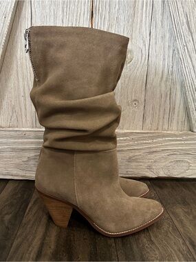 Chinese Laundry Stella Mink Suede Leather Slouchy Mid-Calf Boots